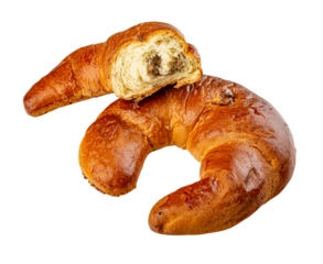 Delicious homemade croissant showing nut filling