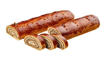 Nut roll cake showing filling