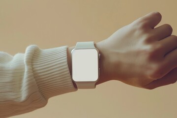 Minimalist Smartwatch with Blank Screen on Wrist. Female wrist wearing smart watch.