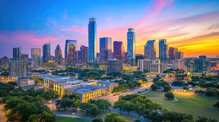 Majestic Austin Skyline at Sunset: A Panoramic View of Texas' Capital City