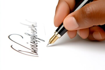 Elegant Handwriting with Fountain Pen on White Paper Showcasing Personal Signature in a Close-Up Perspective Capturing the Art of Cursive Writing and Creativity