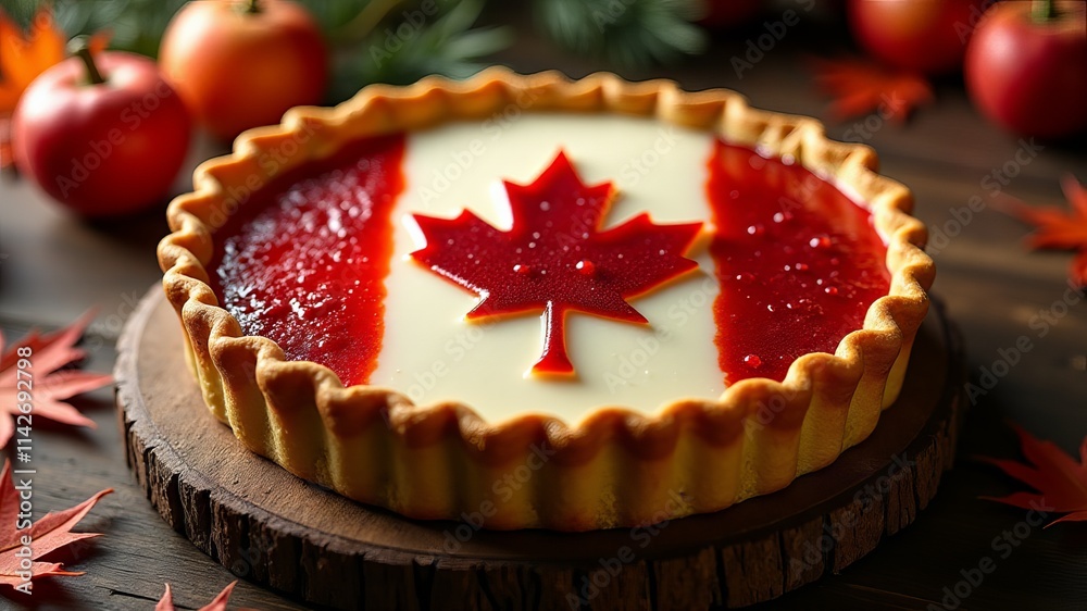 Canvas Prints a pie with a maple leaf on top of it