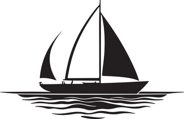 A black and white boat logo type silhouette design