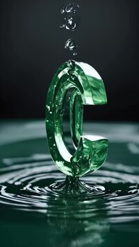 Emerald Green Letter C Splashing into Water