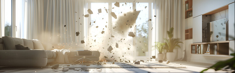 Visualizing Disaster 3D Illustration of a Helicopter's Collision Into a Living Room
