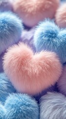 Colorful fluffy pom-poms in heart shape create a playful and cozy atmosphere in a vibrant display