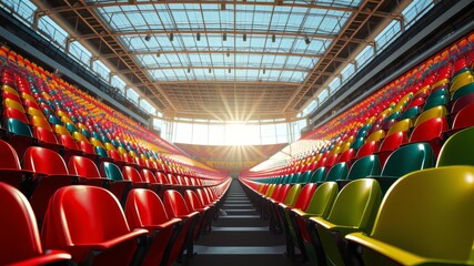 Fototapeta premium Colorful Stadium Seats, Dynamic Atmosphere, High-Resolution AI Photo
