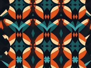 Fototapeta premium Abstract Geometric Pattern Design Featuring Teal Orange and Beige