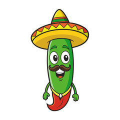 Cartoon jalape&ntilde;o pepper character vector art illustration