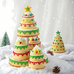 Festive Christmas Tree-Shaped Cake with Cupcakes