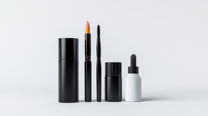 Obraz premium Elegant Black and White Bottle with a Bright Yellow Lip Standing on a Simple Surface Evoking a Modern Minimalist Aesthetic and Timeless Appeal