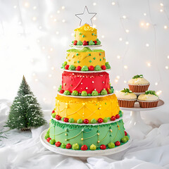 Festive Christmas Tree-Shaped Cake with Cupcakes