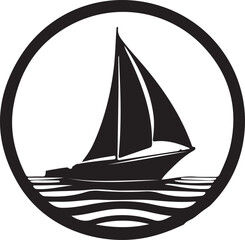 A black and white boat logo type silhouette design