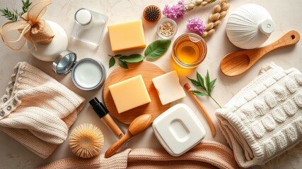 Eco-Friendly Bathroom Essentials: Zero Waste Natural Cosmetics & Tools - Flat Lay