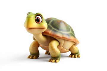 Cute and Calm Turtle Cartoon Character on White Background