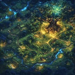 Fototapeta premium Enchanted Forest Village at Night