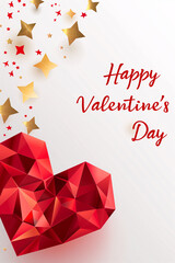 Abstract Valentine&rsquo;s Day card with geometric red heart and stars