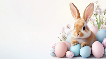 A Digital Ad For "Happy Easter" On A Social Media Platform Or A Banner For Web Design Or Print Poster Template Or Easter Promotion, With Large Copy Space.