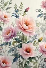 Hand-painted watercolor flowers in soft light, wallpaper, background, bloom