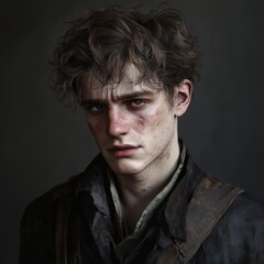 Weathered Youth Portrait, Dark Background