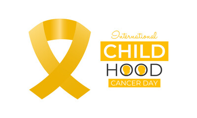 Vector graphic of International Childhood Cancer day is observed every year on February 15. Realistic ribbon with child and stethoscope Banner poster, flyer and background design. Vector illustration.