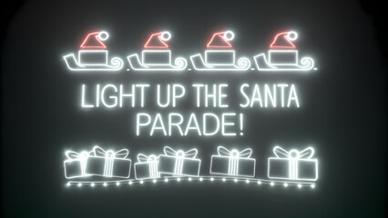 Santa parade poster with glowing lights and dark background