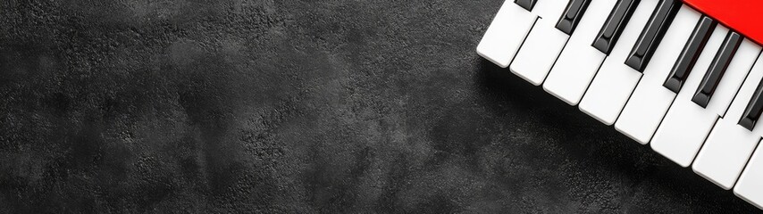 Naklejka premium Red and white keyboard corner on dark background.