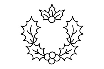 Christmas Wreath with Holly Berries Icon Vector - Holiday Decoration Symbol SVG