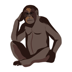 orangutang monkey sitting and holding his head with his hands having brown hair clipart