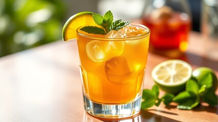 Jamaican Mai Tai Cocktail - Aged Rum, Fresh Fruit, & Mint Garnish - Photorealistic Cocktail Menu Image