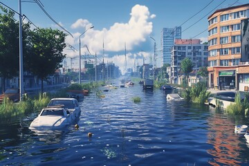 Submerged Cityscape: A Post-Apocalyptic Vision