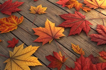 autumn leaves on wooden background