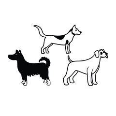 dog set line art silhouette vector white background