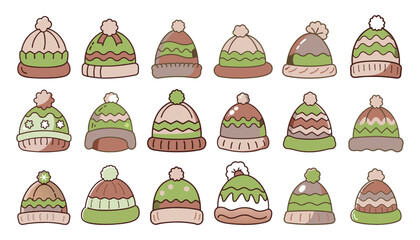 vector winter hat set. multiple cap collection