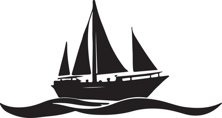 A black and white boat logo type silhouette design