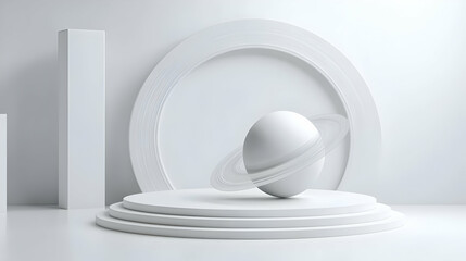 Fototapeta premium White 3D Abstract Background Render, Minimalist Planet Sphere