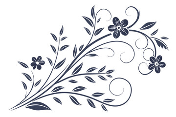 Set of elegant calligraphic botanical design elements, floral frame and graceful branches on white background