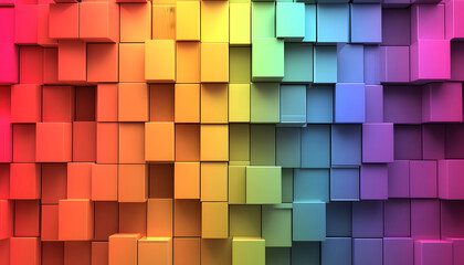 Colorful Cubes Form A Rainbow Gradient Wall
