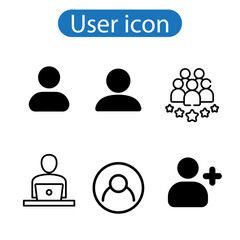 User icon and people line icon. People black vector  art icons illustration on white background.