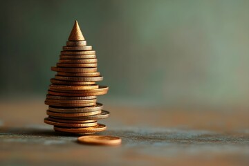 Obraz premium Stacked coins creating a pyramid shape on a textured surface