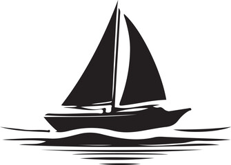 A black and white boat logo type silhouette design
