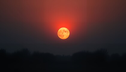 Majestic Blood Moon Rising Over a Misty Forest at Twilight