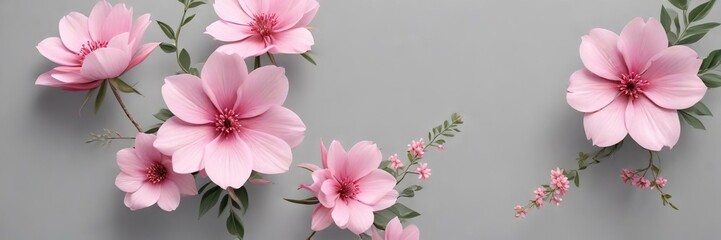 Simple and elegant pink floral design on a light gray background, tranquil, chic