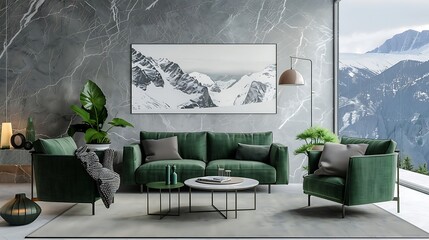 Green sofa in modern living room. mock up