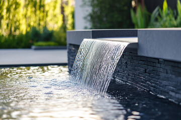 Modern outdoor home fountain water, waterfall fountain generated.AI