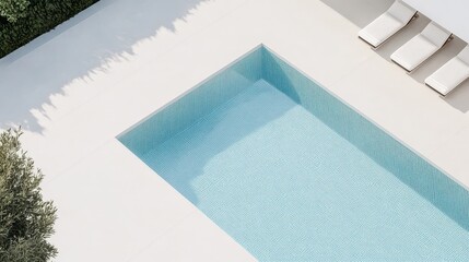 Minimalist Pool Design Architectural Serenity with Pristine Blue Water and Modern Loungers