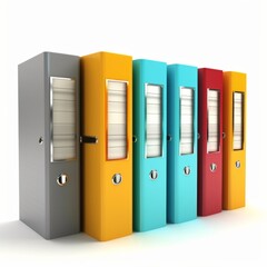 Storage options with colorful file cabinets arranged in a row for organizing documents in an office space