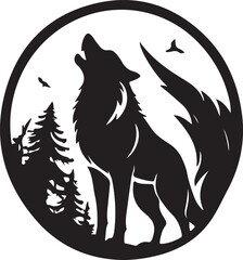 A black and white fox logo type silhouette design