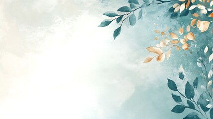 Watercolor Painting of Teal and Beige Leaves