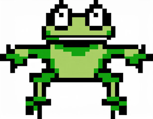 Fototapeta premium Pixel Art Frog Mascot Jumping Mid-Air